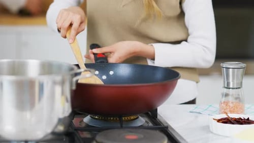 Close Up of Stirring Food in a Pan