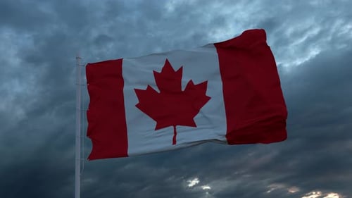 Realistic Canadian Flag Waving Against a Cloudy Sky