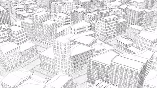 3D-Zeichnung Stadt Draufsicht Linie Art Blueprint Sketch Town