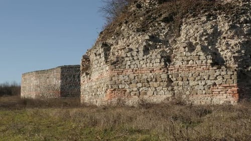 GAMZIGRAD, SERBIA - DECEMBER 25, 2017 Stone walls outside the Felix Romuliana palace built by Roma