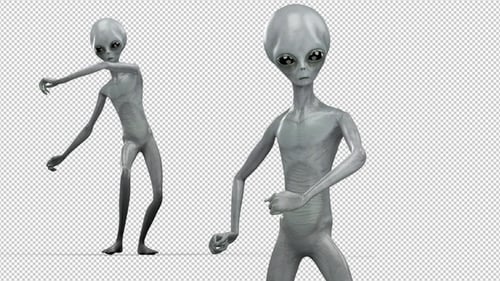3D Animated Grey Alien Dancing on Alpha Channel