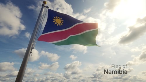 Namibia National Flag Waving Proudly in a Sunny Sky