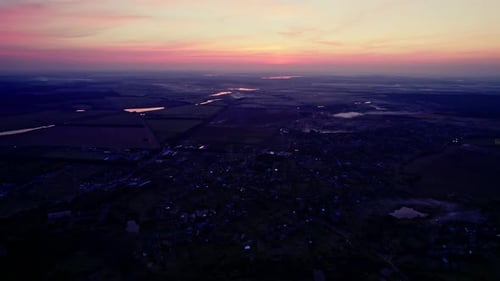 Evening Drone View of Ukrainian Area with Landscape Background