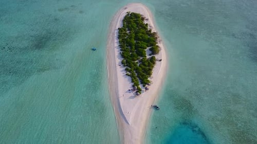 Aerial drone sky of lagoon beach time by blue sea with sand background