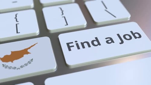 FIND A JOB Text and Flag of Cyprus on Computer Keyboard