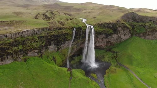 Aerial view of Seljalandsfoss waterfall in Iceland