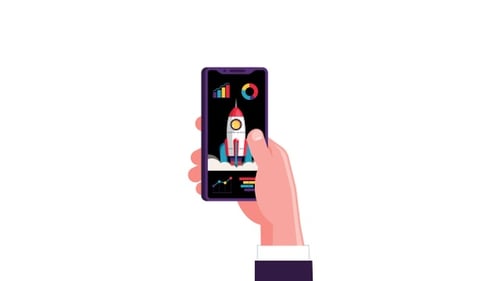 Animated Rocket Launch from Smartphone with Business Data