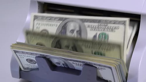Money Counter Processing Hundred Dollar Bills