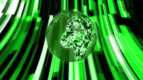 Digital Earth Globe with Green Data Lines Background