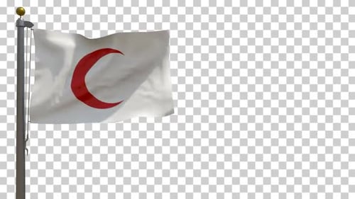 Red Crescent Flag Waving on Transparent Background