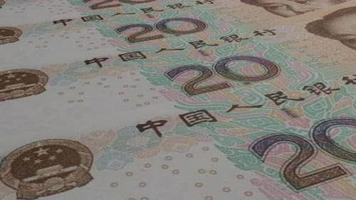 Flowing Chinese 20 Yuan Banknotes Loop