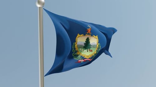 Realistic Waving Vermont State Flag in Blue Sky