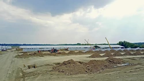 Construction complex of livestock. Aerial view of the constructing new farm for livestock