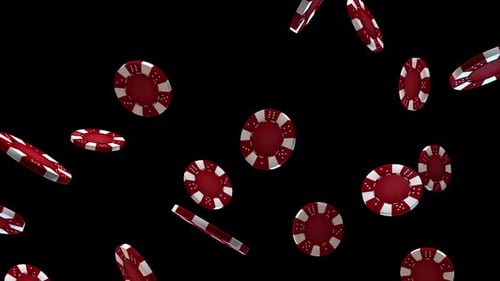Falling Red Casino Chips Loop with Transparent Background