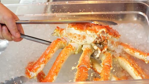 Whole Cooked Crab Presented on Ice
