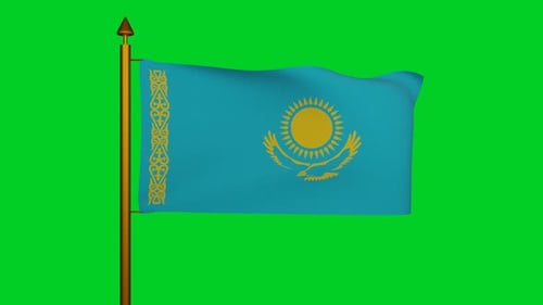 Realistic Kazakhstan Flag Waving Animation on Green Screen