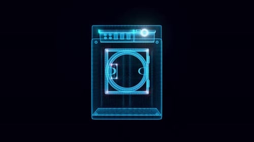 Futuristic 3D Washing Machine Hologram Digital Wireframe Technology Loop