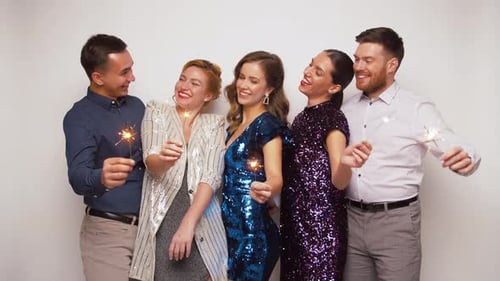 Friends Celebrating with Sparklers