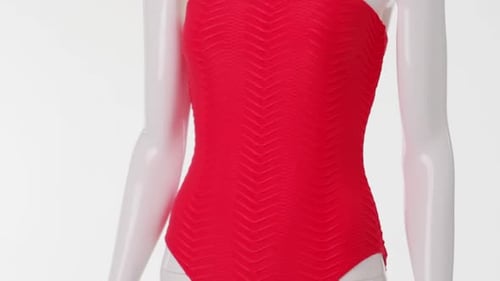 Red Strapless Swimsuit on a Mannequin Display