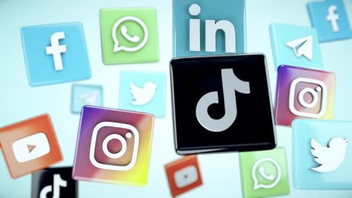 Glossy 3D Social Media Network Icons Animation