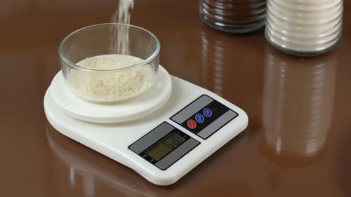 Measuring Rice Weight on Digital Kitchen Scale