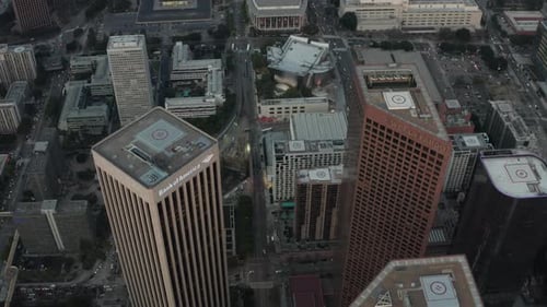 Over Skyscrapers in Downtown Los Angeles, California at Sunset