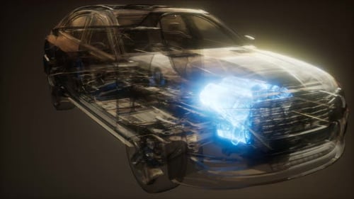 Motor de automóvil visible en el automóvil
