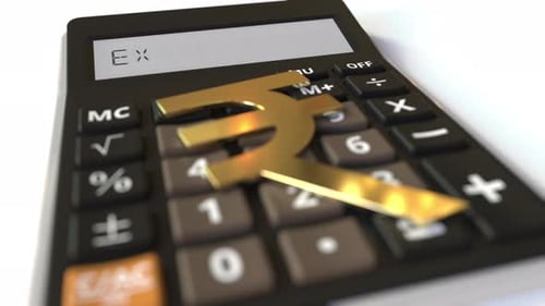 Golden Rupee Symbol on Calculator with EXCHANGE Text Animation