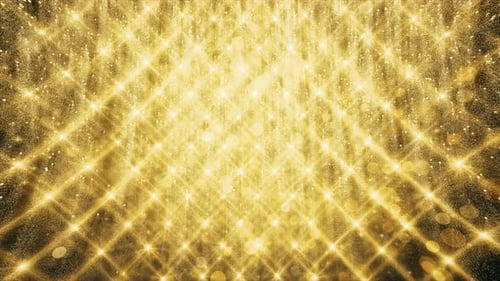 Golden Shimmering Glitter and Particle Rays Background