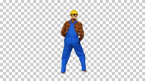 Trabajador de la construcción bailando casco, canal alfa