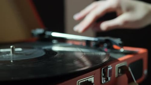 Vinyl Record Spinning on Retro Turntable