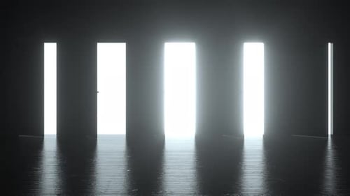 Animated Doors Opening to Reveal Bright Light Transition