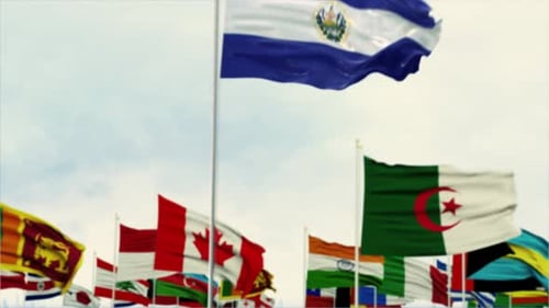 El Salvador National Flag Waving in Realistic 3D with World Flags