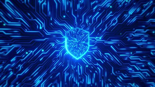 Concepto de inteligencia artificial, Electrónico alimentado por procesador Placa base digital.