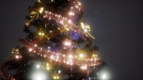 Animated Christmas Tree with Sparkling Lights and Golden Ornaments