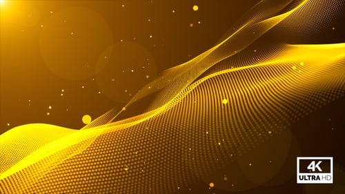 Abstract Golden Digital Particle Lines Wave Animation Background Seamless Loop V1