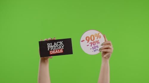 Black Friday Deals and Purchase Discount Percentage Advertisement Inscriptions on Chroma Key