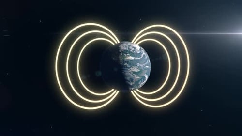 Planeta Tierra en el espacio con un campo magnético brillante