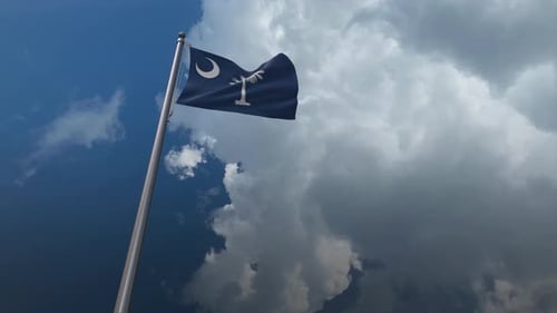 South Carolina State Flag Waving with Dynamic Cloudy Sky