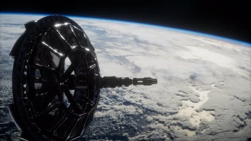 Futuristischer Weltraumsatellit umkreist die Erde