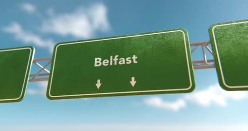 Animated Highway Sign Pointing to Belfast City