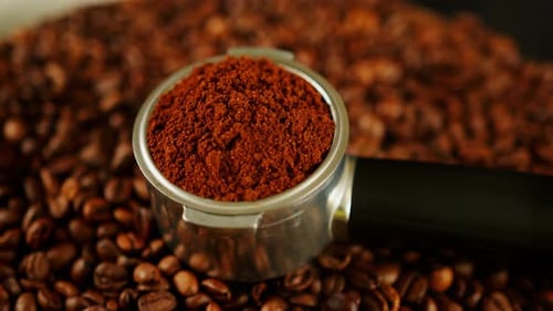 Coffee Portafilter Filled With Fresh Coffee Grounds