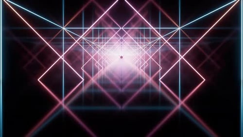 Loop animation in glowing neon lines tunnel