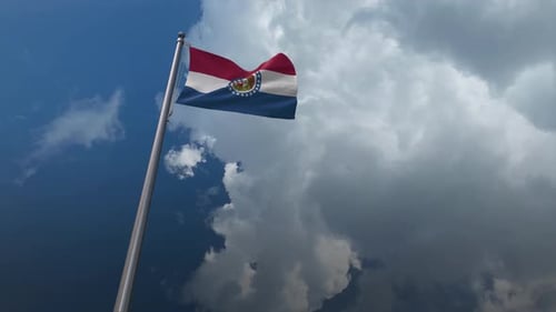 Realistic Missouri State Flag Waving Against Cloudy Sky