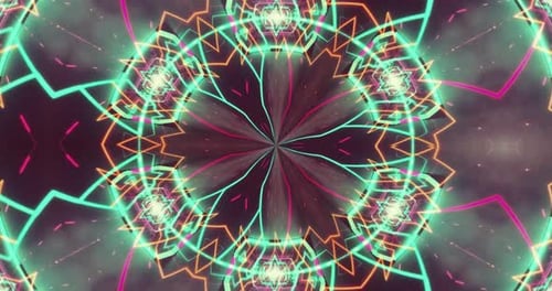 Dynamic Neon Kaleidoscope Patterns with Symmetrical Lines