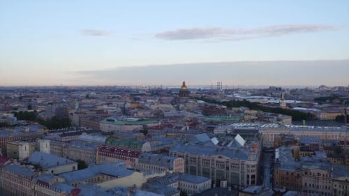 Panoramic Aerial View of Cityscape at Sunset
