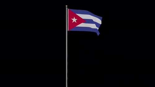 Cuban Flag Waving on Flagpole Realistic Animation