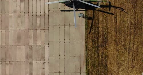 View From the Copter Military Helicopters Stand in a Row on the Site