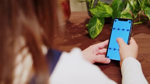 Florist Woman Using Smartphone with Chroma Key
