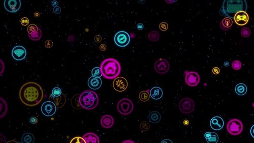 Animated Glowing Digital Icons Technology Background Loop